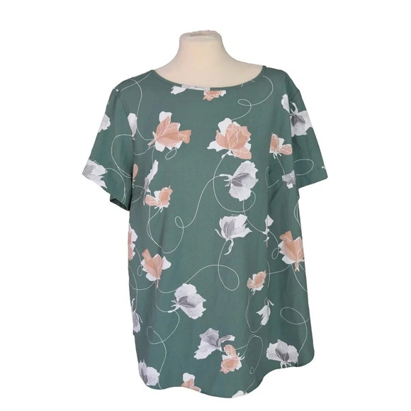 AVA & VIV  || Women's Flowy Floral Blouse Peach Sea Glass Green 1X - Picture 1 of 7
